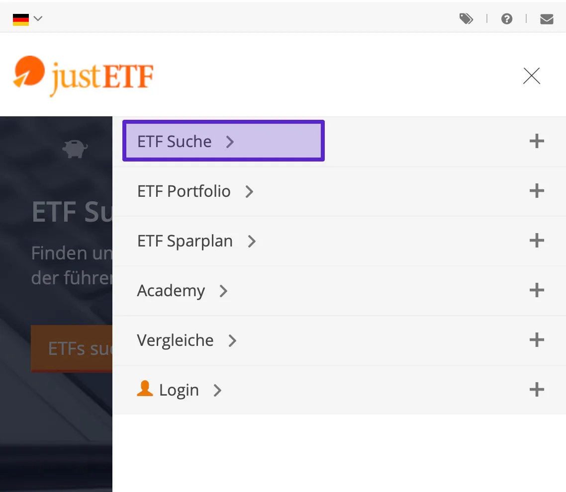 ETF-Suche ausw&auml;hlen